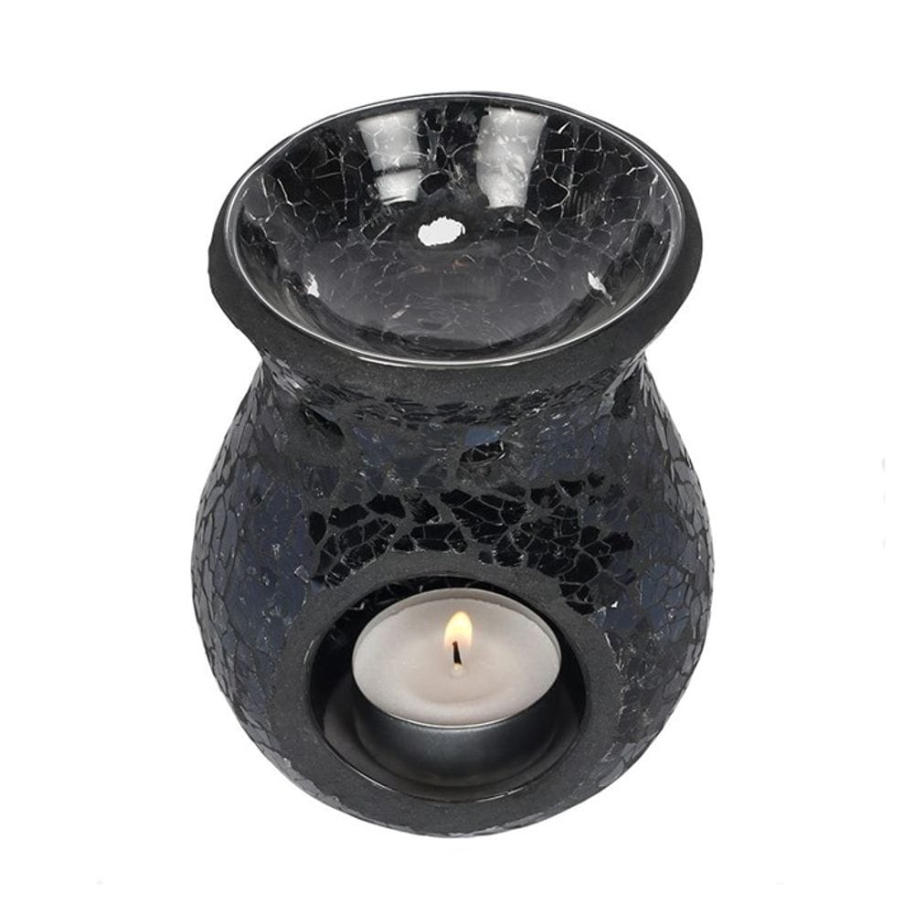 Small Black Crackle Glass Oil Burner | Calming Colour