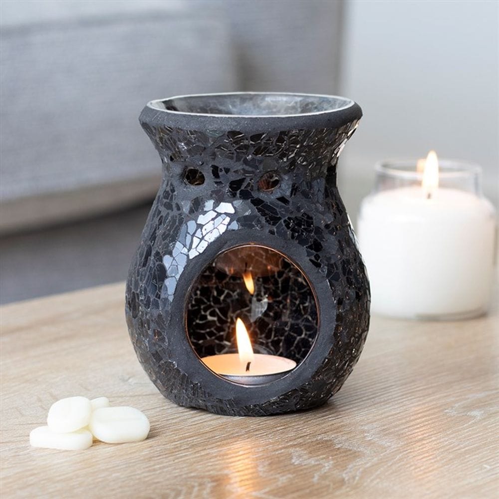 Small Black Crackle Glass Oil Burner | Calming Colour