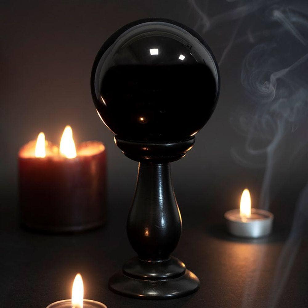 Small Black Crystal Ball on Stand | 19cm | Calming Colour