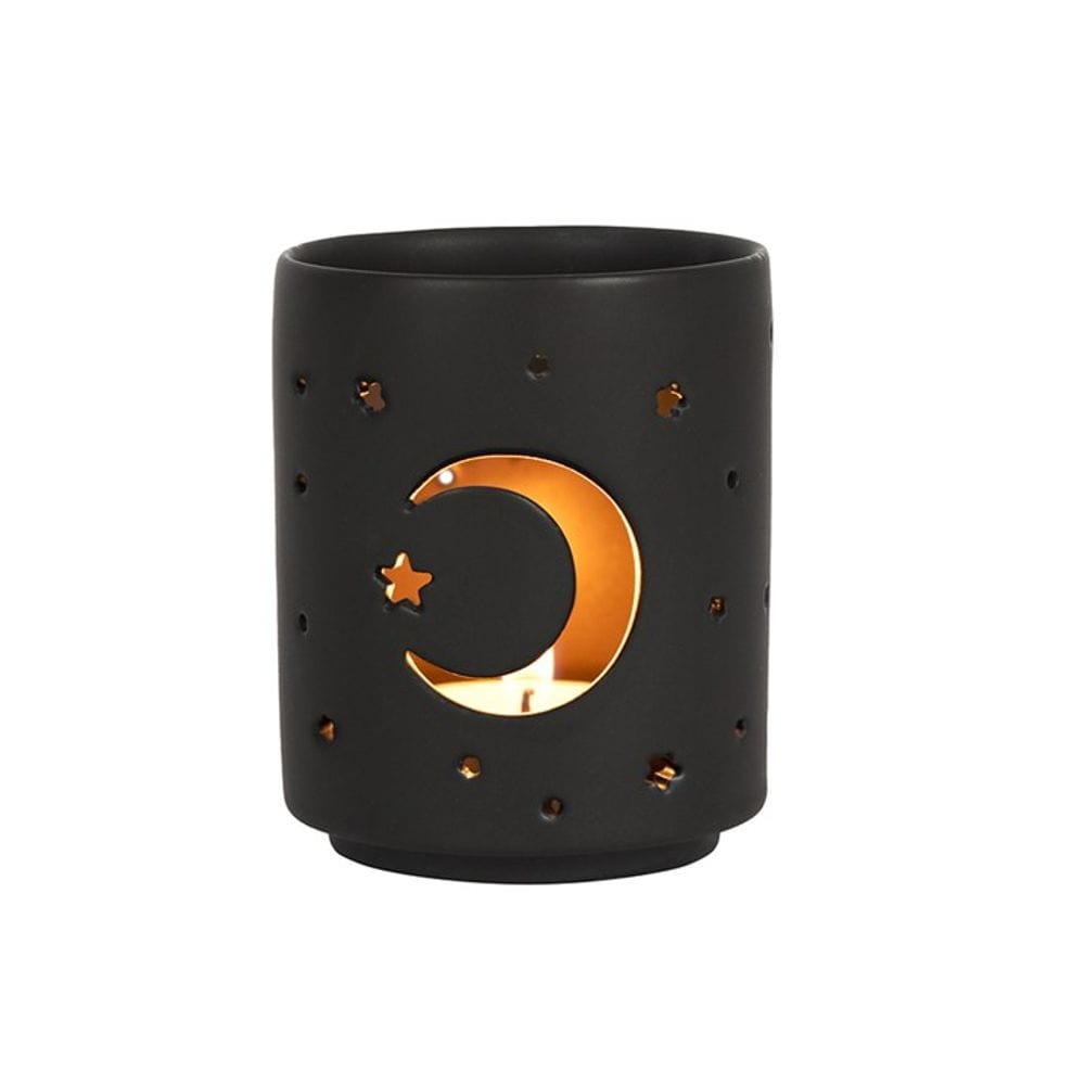 Small Black Mystical Moon Cut Out Tealight Holder | Calming Colour