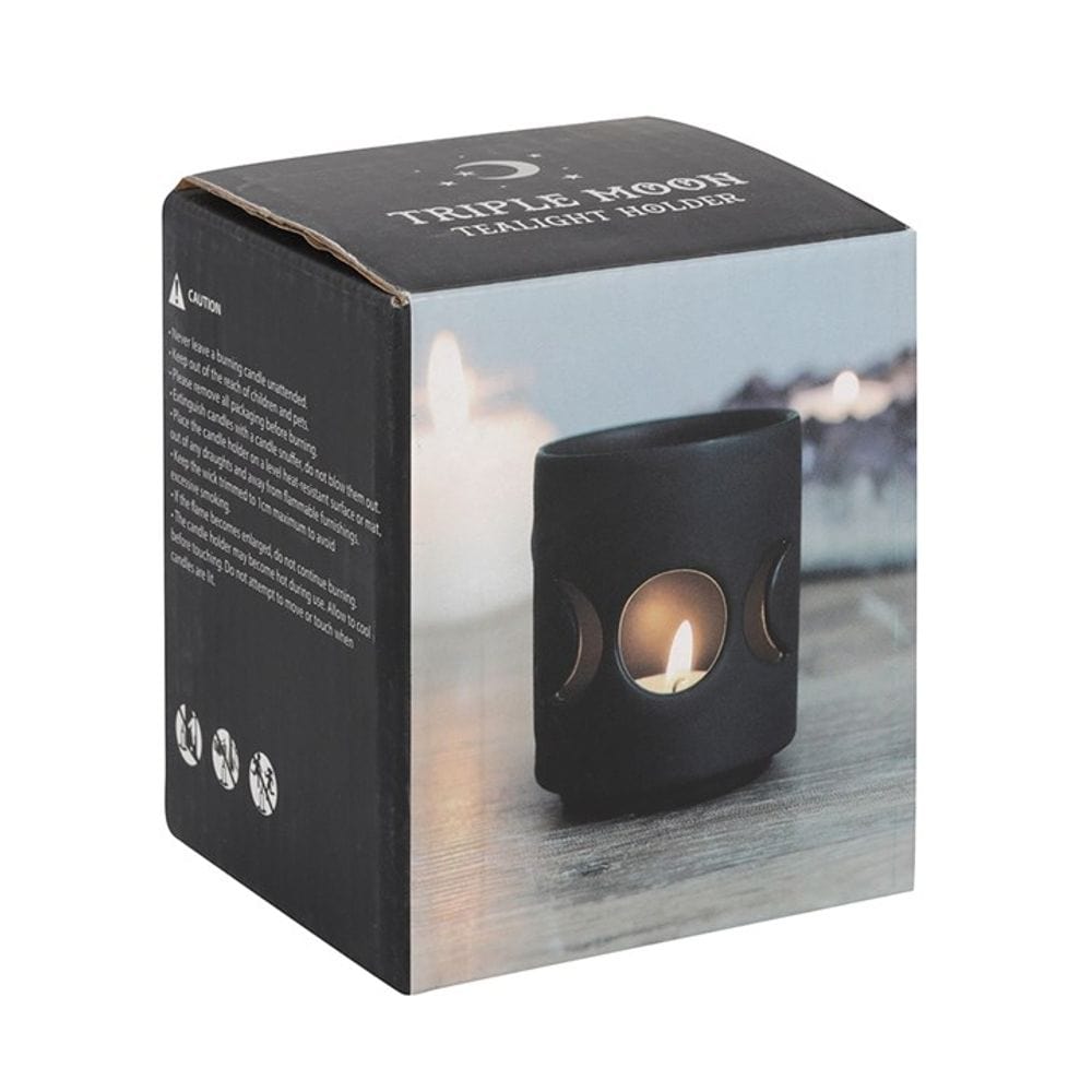 Small Black Triple Moon Cut Out Tealight Holder | Calming Colour