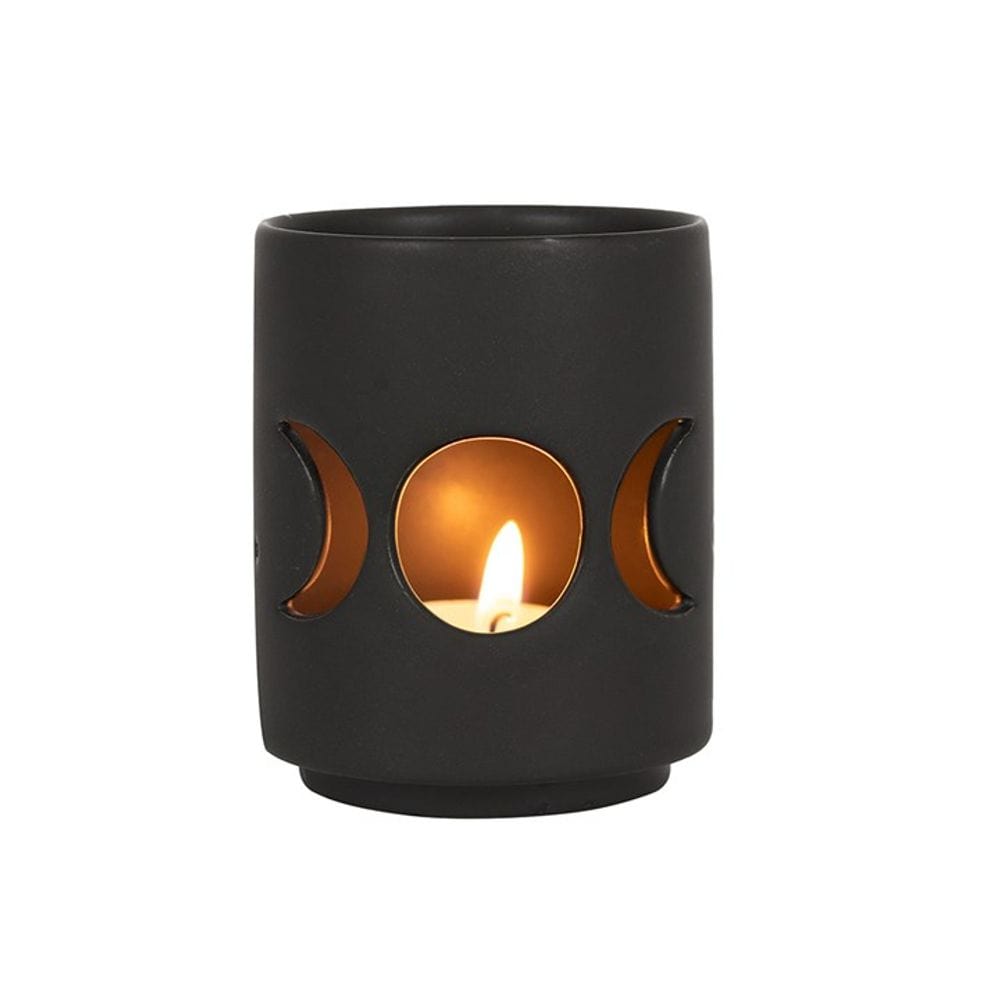 Small Black Triple Moon Cut Out Tealight Holder | Calming Colour