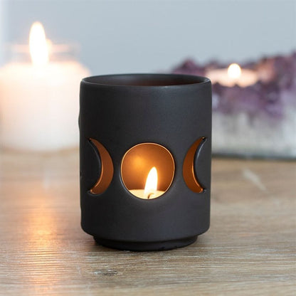 Small Black Triple Moon Cut Out Tealight Holder | Calming Colour