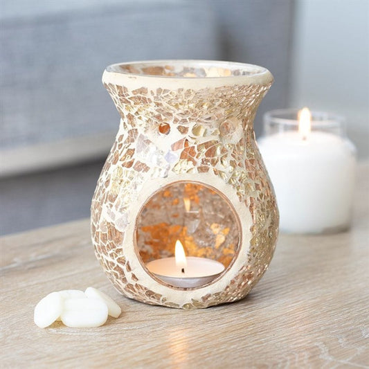 Small Gold Crackle Glass Oil Burner | Calming Colour