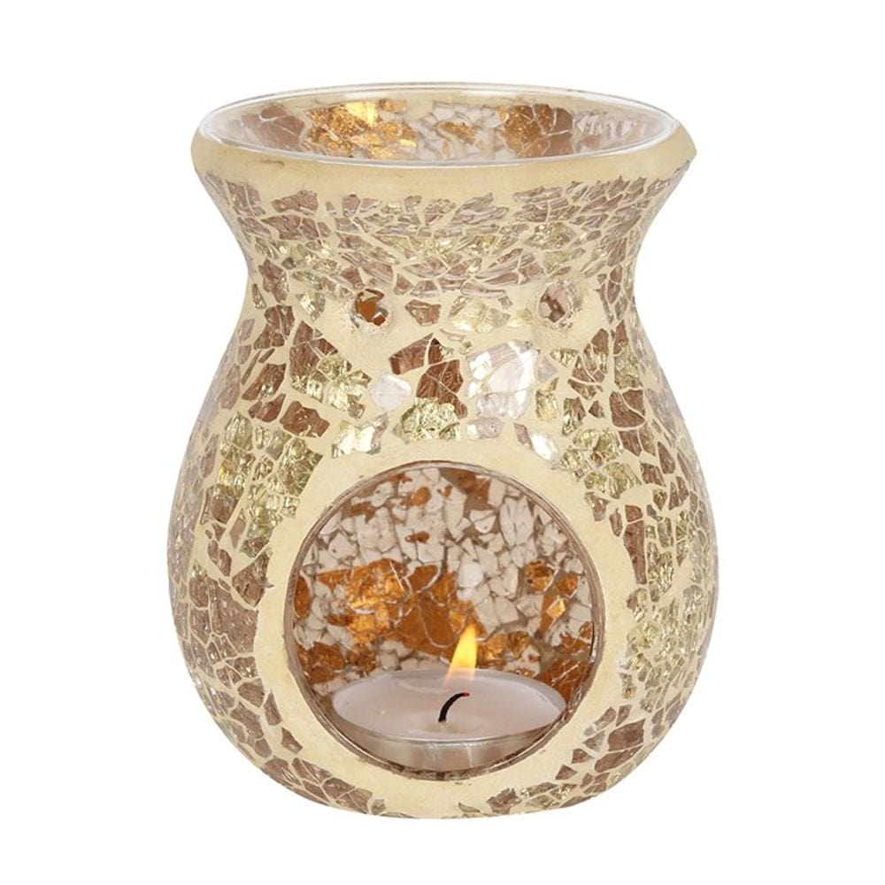 Small Gold Crackle Glass Oil Burner | Calming Colour