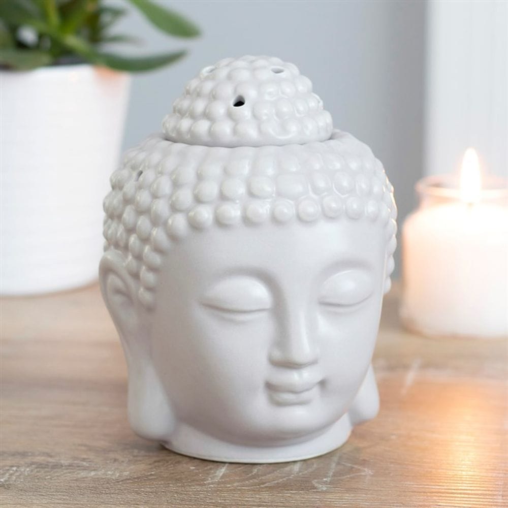 Small Grey Buddha Head Oil Burner | Calming Colour