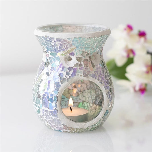 Small Light Blue Iridescent Crackle Oil Burner | Calming Colour