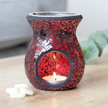 Small Red Crackle Glass Oil Burner | Calming Colour