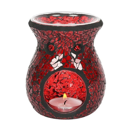 Small Red Crackle Glass Oil Burner | Calming Colour