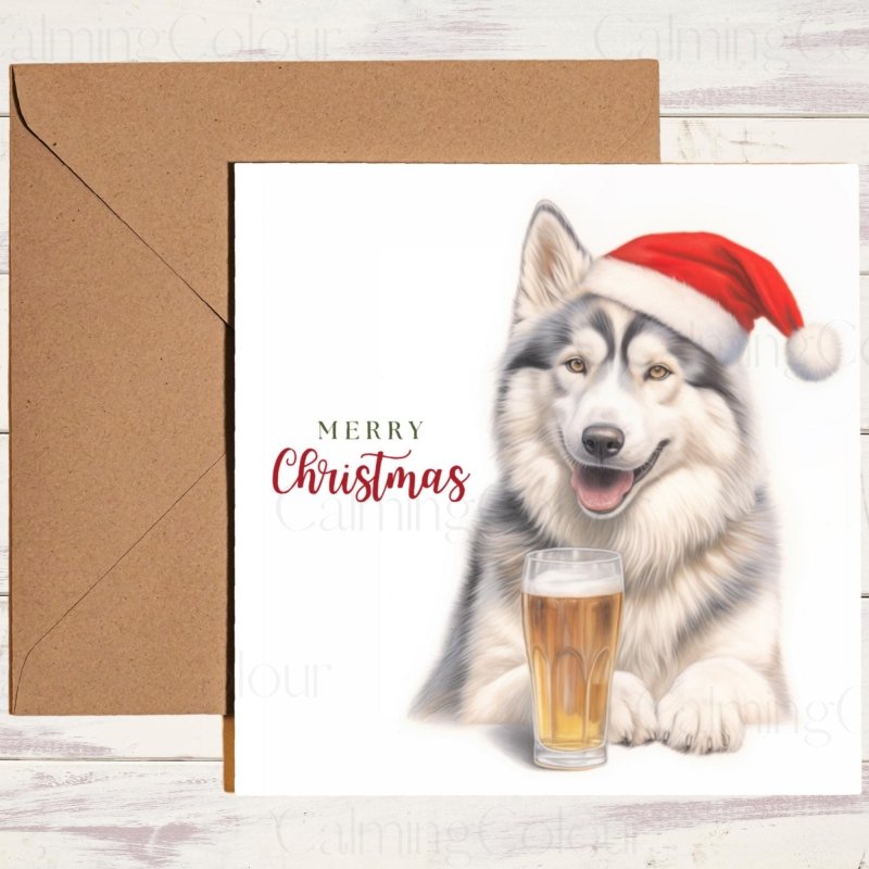 Smiling Husky in Santa Hat | Christmas Card | Christmas Card