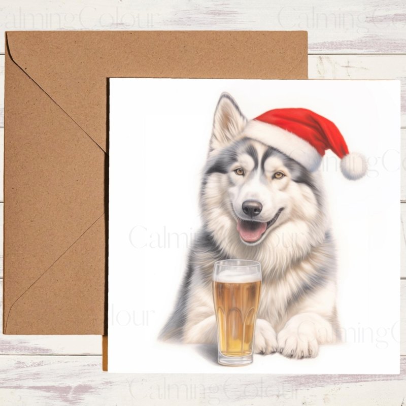 Smiling Husky in Santa Hat | Christmas Card | Christmas Card