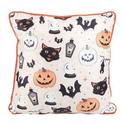 Spooky Cat and Pumpkin Print Cushion | 35cm | Calming Colour