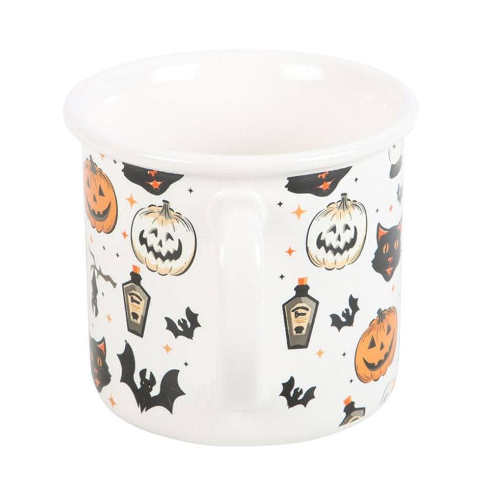 Spooky Cat and Pumpkin Print Mug | Calming Colour