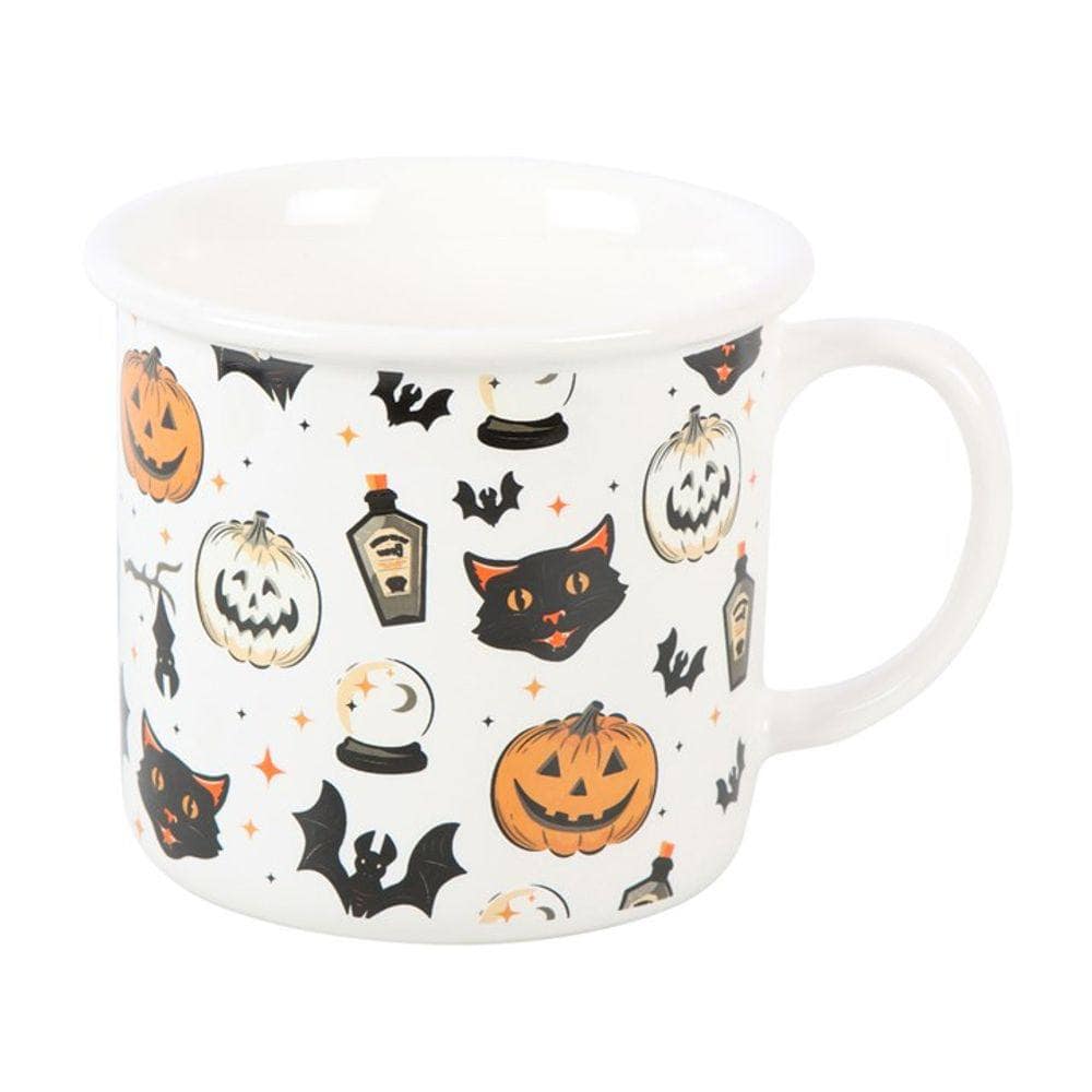 Spooky Cat and Pumpkin Print Mug | Calming Colour