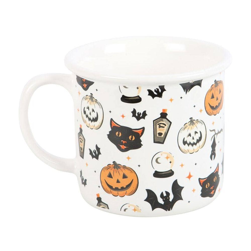 Spooky Cat and Pumpkin Print Mug | Calming Colour