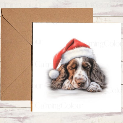 Springer Spaniel Asleep in Santa Hat | Christmas Card | Christmas Card