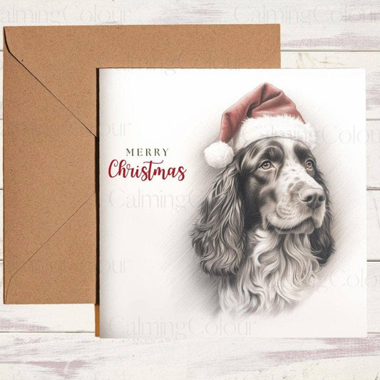 Springer Spaniel wearing Red Santa Hat | Christmas Card | Christmas Card