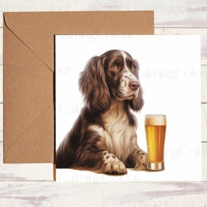 Springer Spaniel with Pint Glass | Father's Day Card | Calming Colour