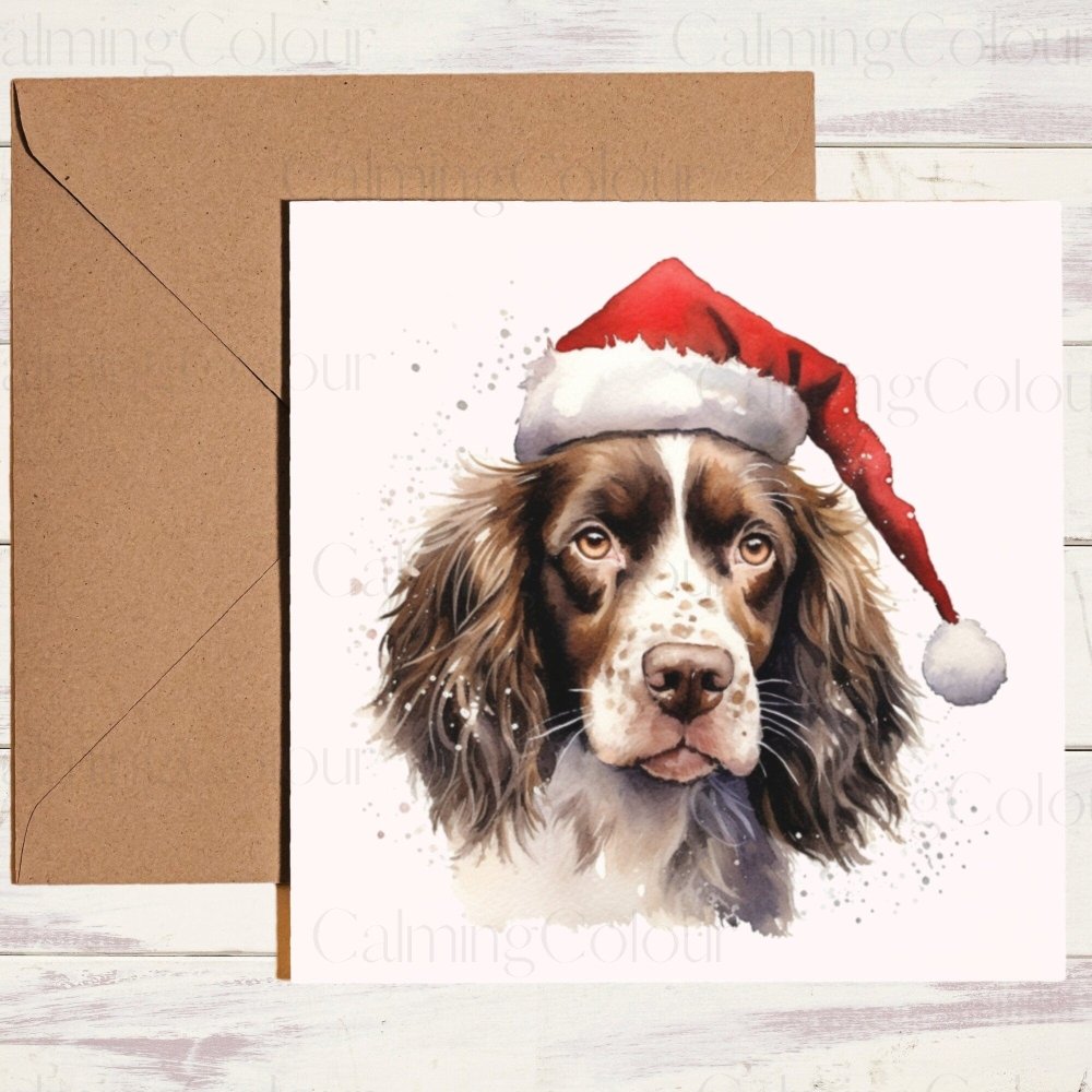 Springer wearing Red Santa Hat | Christmas Card | Calming Colour