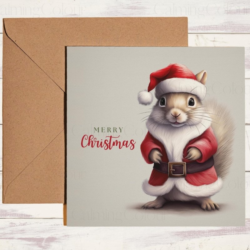 Squirrel in Santa Outfit | Christmas Card | Christmas Card