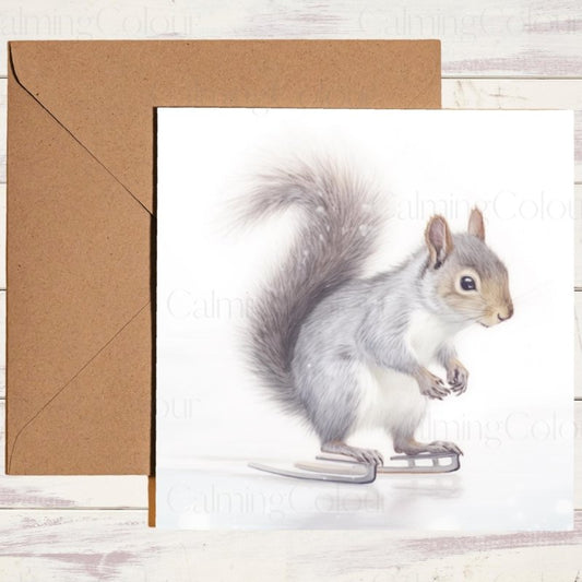 Squirrel on Ice Skates | Christmas Card | Christmas Card