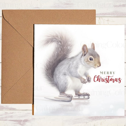 Squirrel on Ice Skates | Christmas Card | Christmas Card