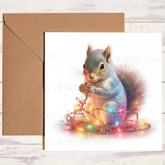 Squirrel playing with Christmas Lights | Christmas Card | Christmas Card