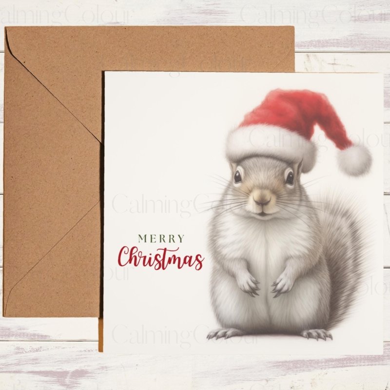 Squirrel Wearing a Santa Hat | Christmas Card | Christmas Card