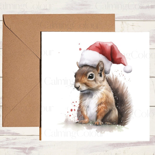 Squirrel Festive Card | Red Santa Hat | Christmas | Christmas Card