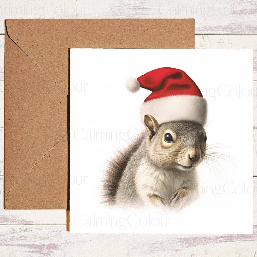 Squirrel with Red Santa Hat | Christmas Card | Christmas Card