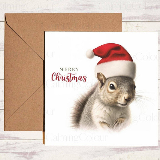 Squirrel with Red Santa Hat | Christmas Card | Christmas Card