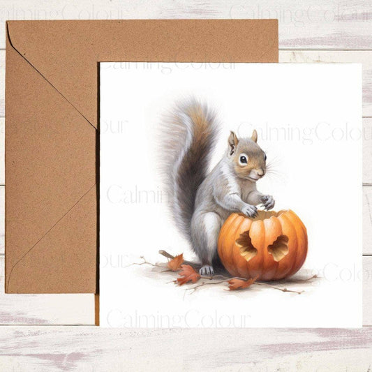 Squirrel with a Pumpkin | Birthday Card | Halloween | Birthday Card