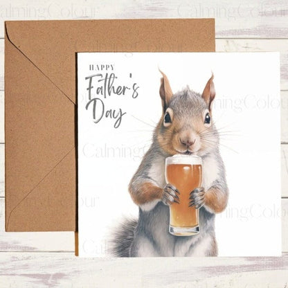 Squirrel with Pint Glass | Father's Day Card | Calming Colour