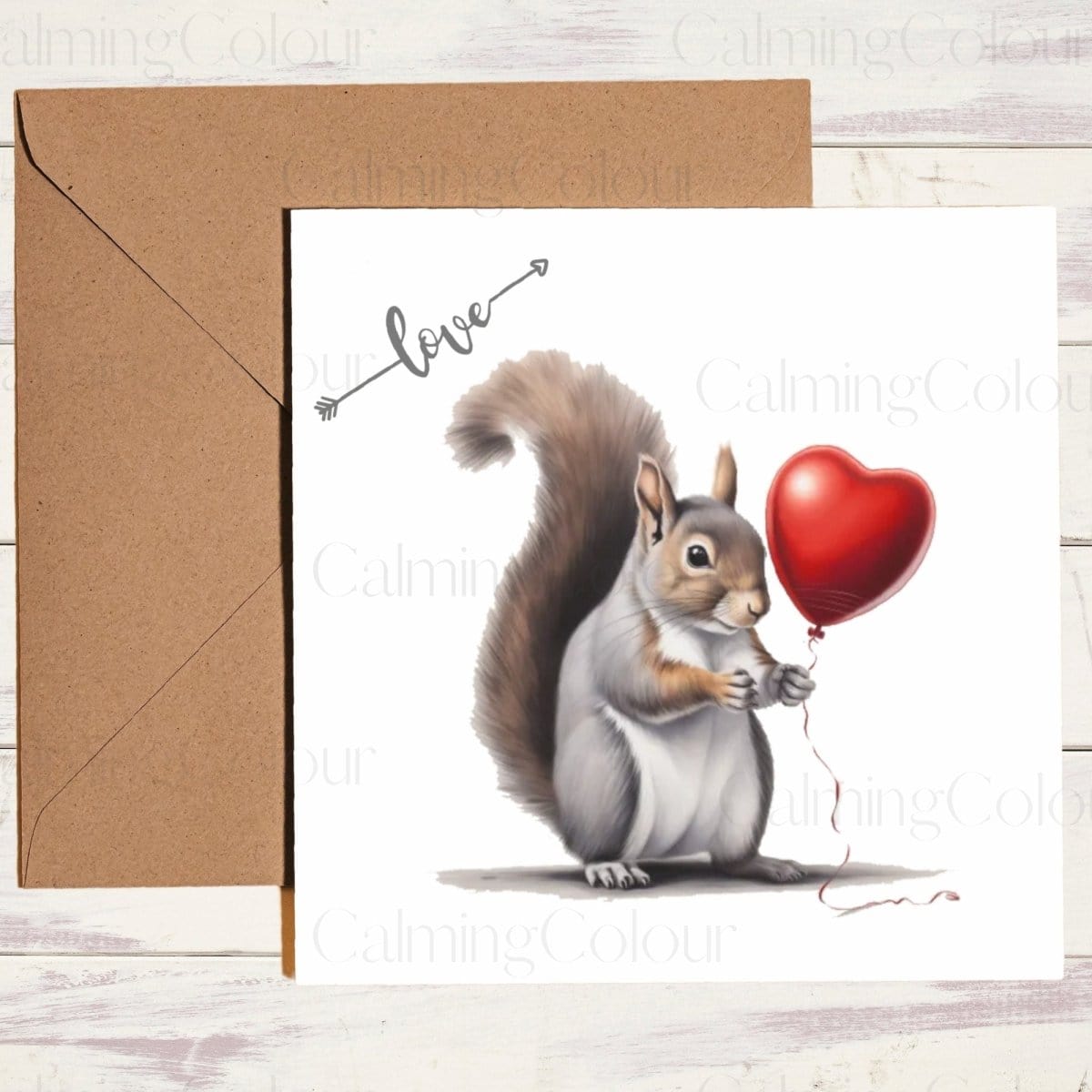 Squirrel with Red Balloon | Greeting Card | Single Card | Calming Colour