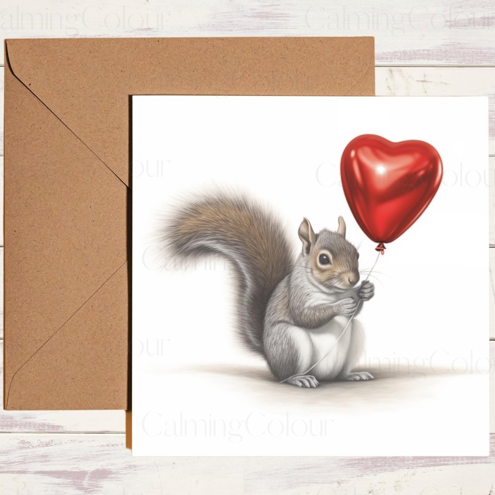 Squirrel with Red Balloon l Valentine's Card | Anniversary | Valentine's Day