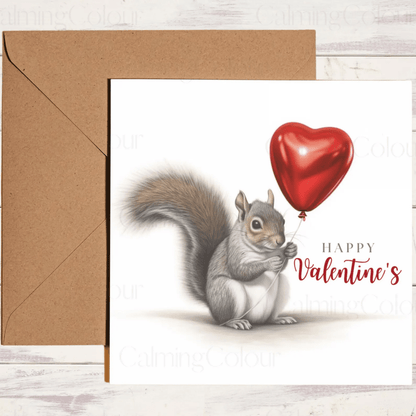 Squirrel with Red Balloon l Valentine's Card | Anniversary | Valentine's Day