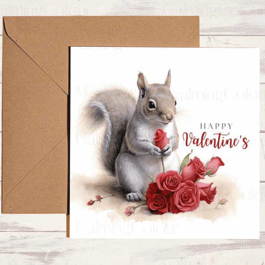 Squirrel with Red Roses | Valentine's Card | Valentine's Day