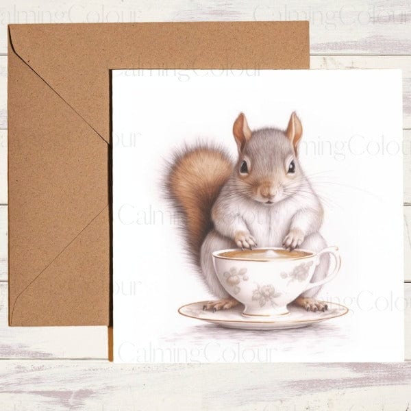 Squirrel with TeaCup | Father's Day Card | Calming Colour