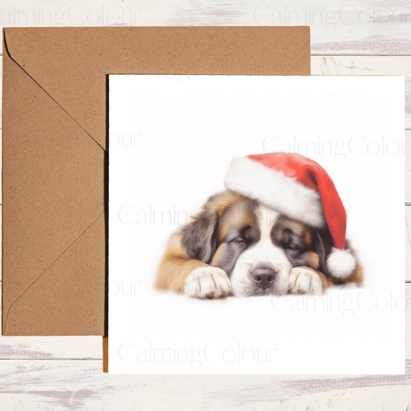 St. Bernard Asleep in Santa Hat | Christmas Card | Christmas Card