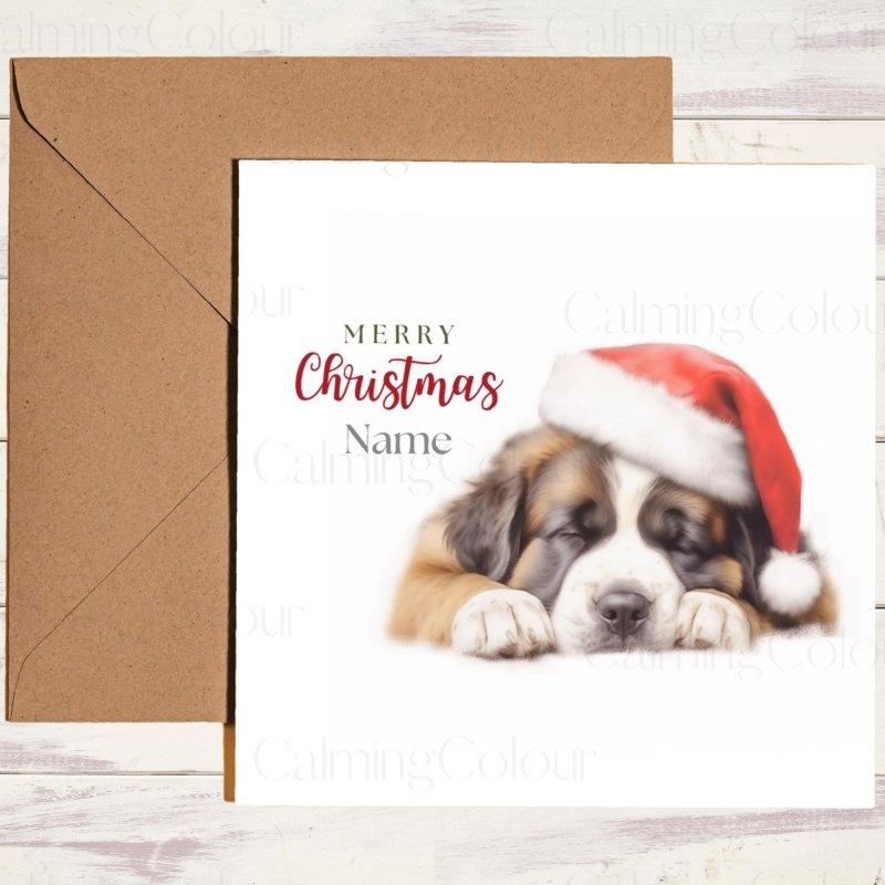 St. Bernard Asleep in Santa Hat | Christmas Card | Christmas Card
