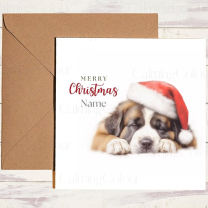 St. Bernard Asleep in Santa Hat | Christmas Card | Christmas Card