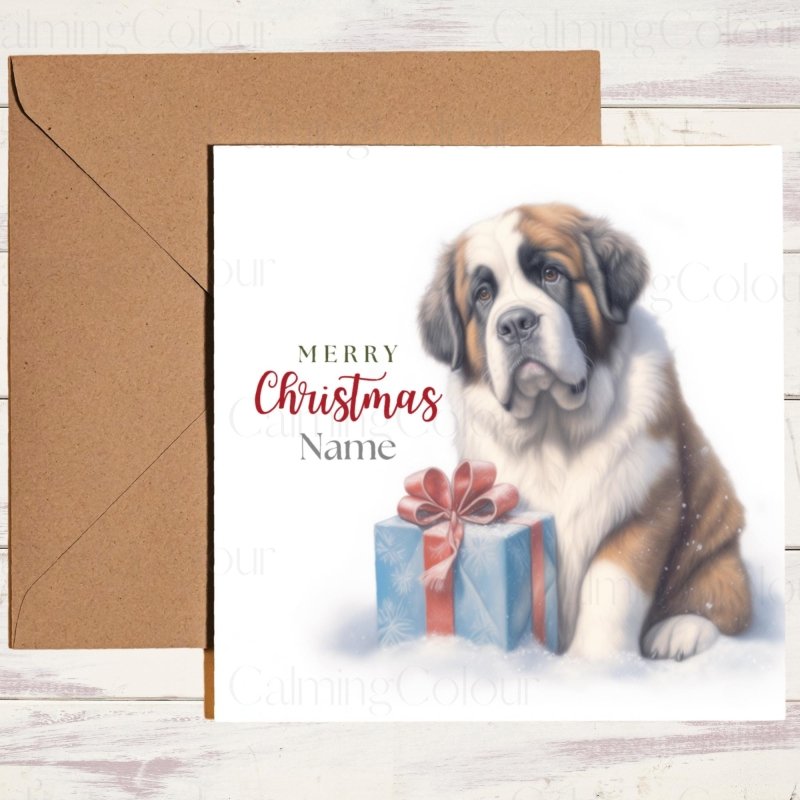 St. Bernard with Present | Christmas Card | Christmas Card