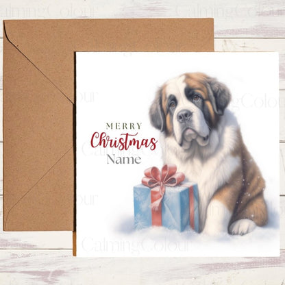 St. Bernard with Present | Christmas Card | Christmas Card