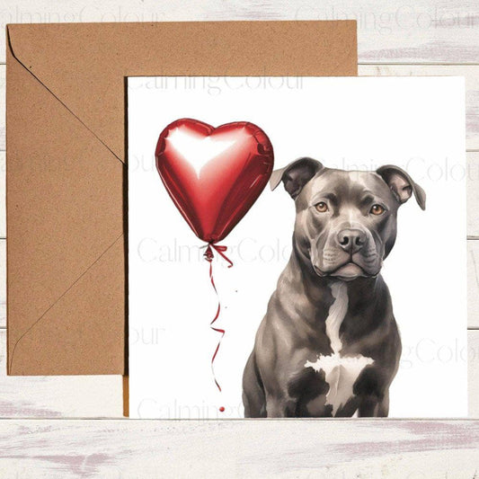 Staffordshire Bull Terrier Greeting Card | Anniversary | With love card | Single card, blank on the inside. | Calming Colour