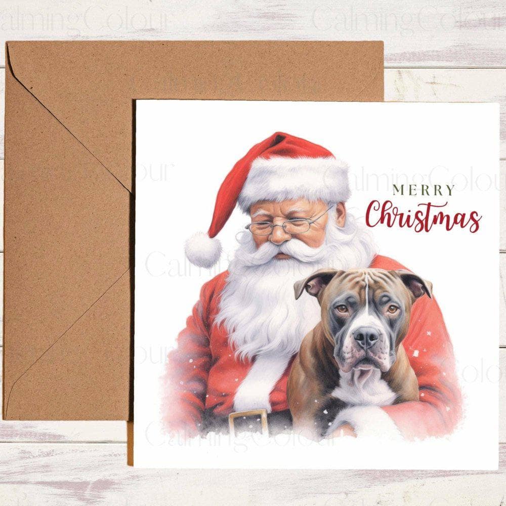 Staffordshire Bull Terrier with Santa | Christmas Card | Christmas Card