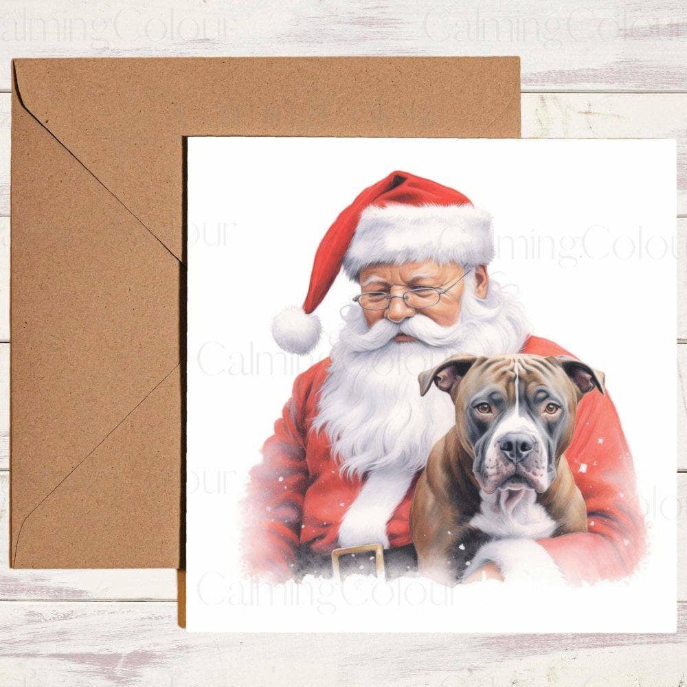 Staffordshire Bull Terrier with Santa | Christmas Card | Christmas Card