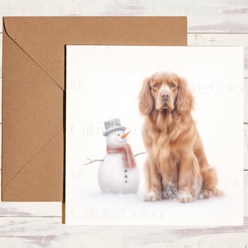 Sussex Spaniel with Little Snowman | Christmas Card | Christmas Card