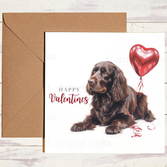 Sussex Spaniel with Red Balloon | Valentine's Card | With Love | Calming Colour