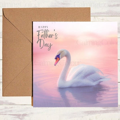 Swan on Lake | Pink Background | Father's Day Card | Calming Colour