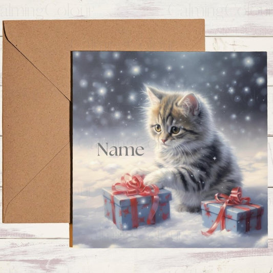 Tabby Cat Christmas Card | Holiday Wishes | Christmas Card